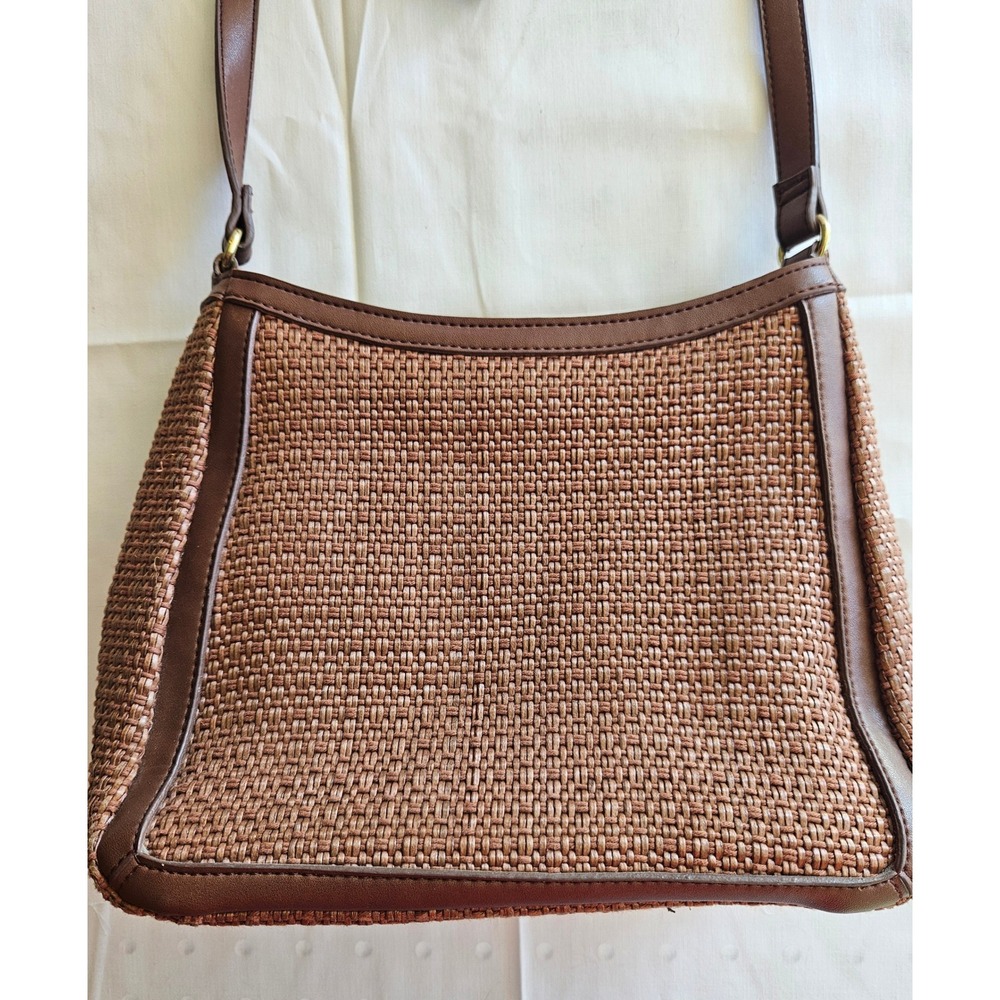 Relic Brown Woven Shoulder Bag With Leather Trim Adjustable Strap For Women - Picture 3 of 12